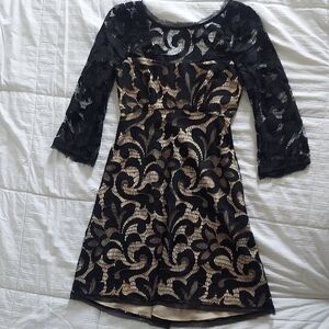 ABS Allen Schwartz Elegant Black + Cream Lace Dress